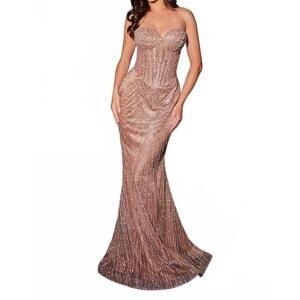 NEW LADIVINE basque waist illusion bodice dress in mocha gold